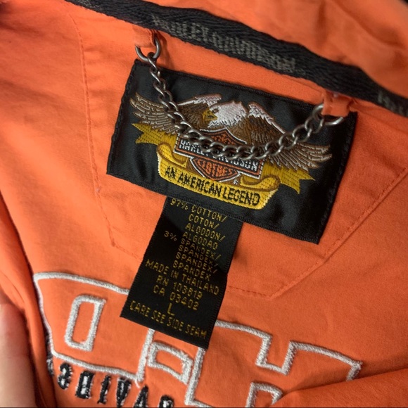 Harley Davidson Orange Button Down SIZE L - Picture 7 of 8